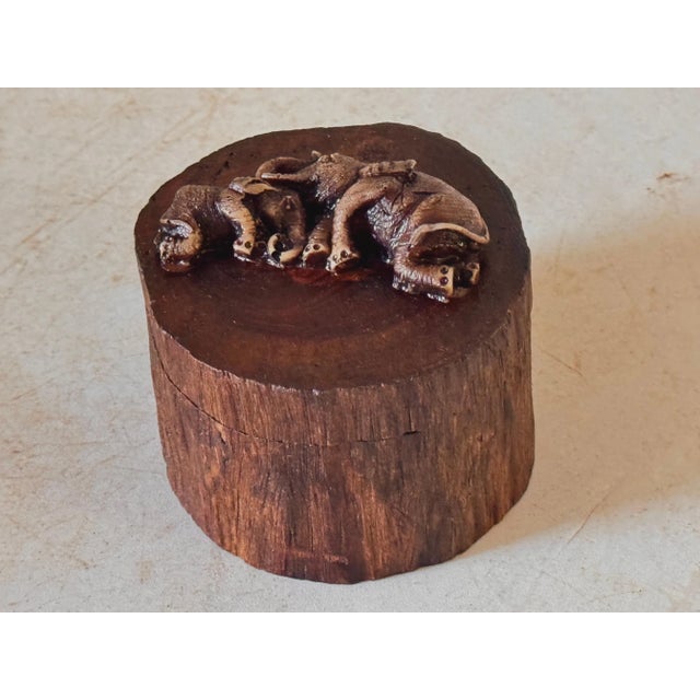1970s Decorative and Jewelry Box in Wood with Carved Elephants, France, 1970s For Sale - Image 5 of 13