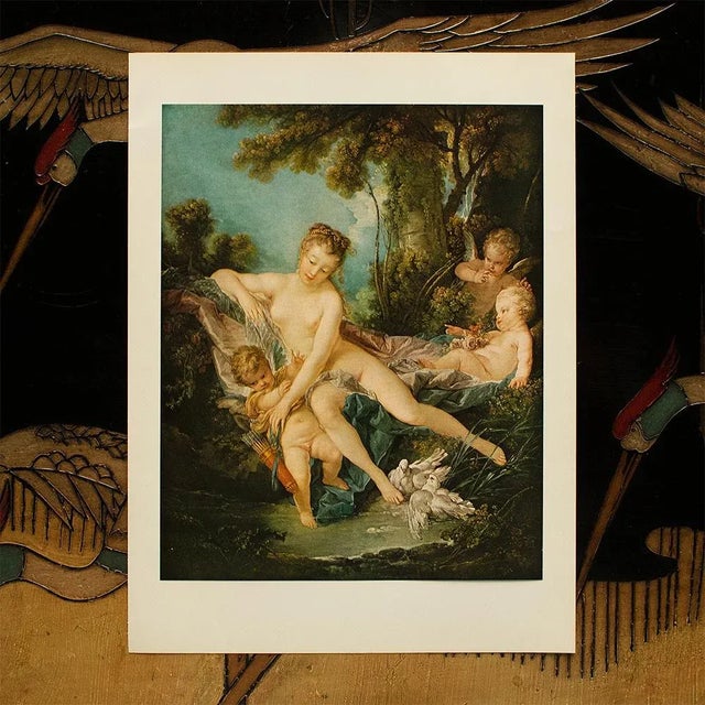 Renaissance 1955 After Francois Boucher "Venus Consoling Love", Large Vintage Full-Color Print For Sale - Image 3 of 8