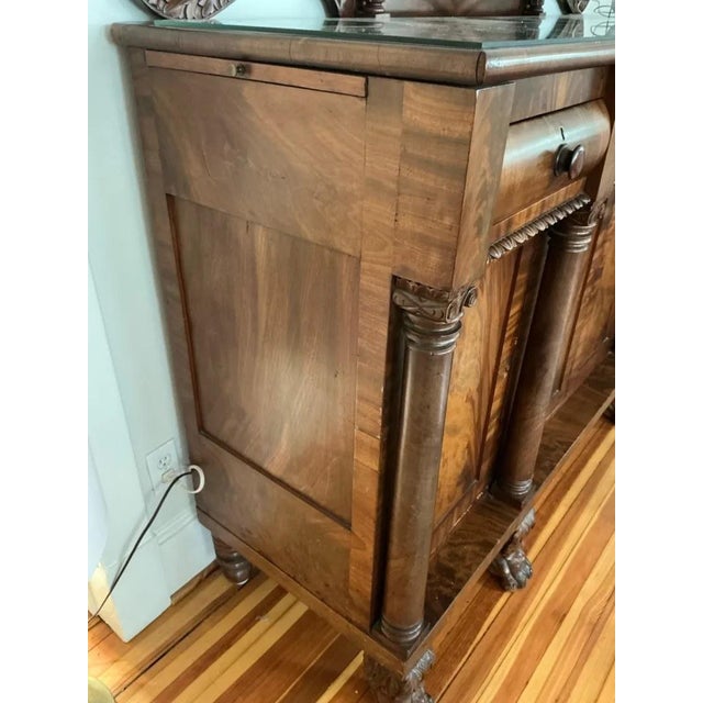 Antique American Empire Carved Flame Mahogany Sideboard With Lion Paw Feet For Sale - Image 11 of 18