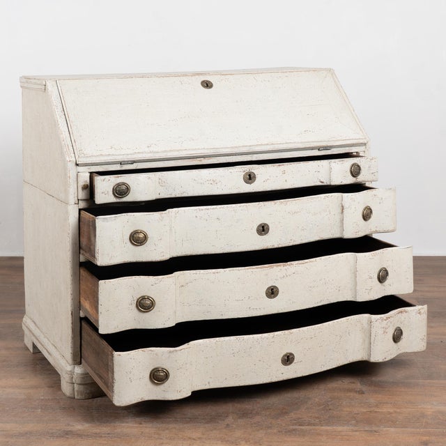 Early 19th-century Danish oak secretary bureau with a newer professionally applied antique white painted exterior finish...