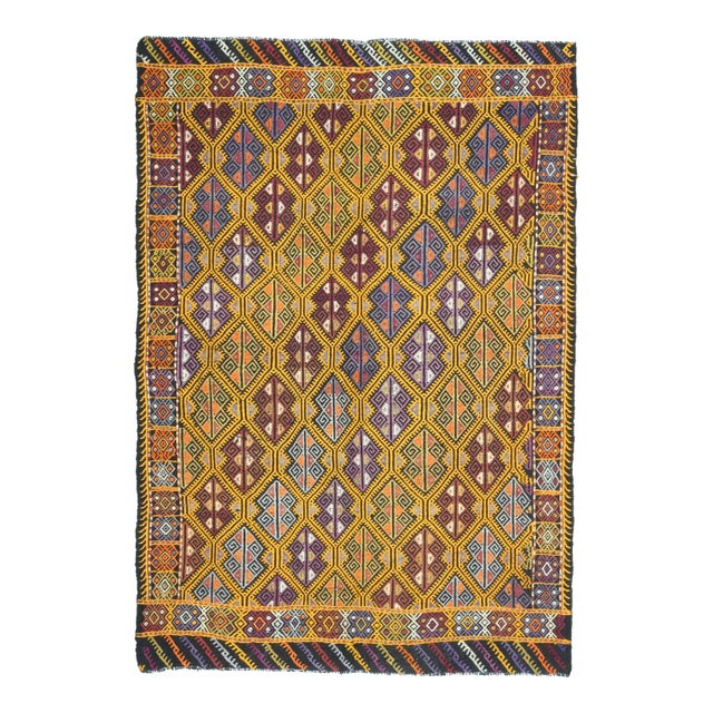 Vintage Turkish Oushak Handmade Wool & Cotton Yellow Area Rug For Sale