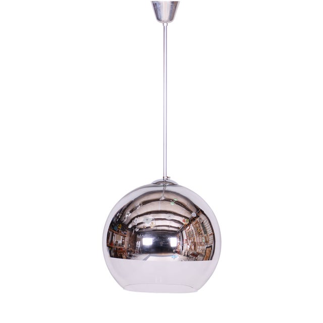 Mid-Century Chandelier in Chromed Steel and Opaline Glass, Germany, 1970s For Sale