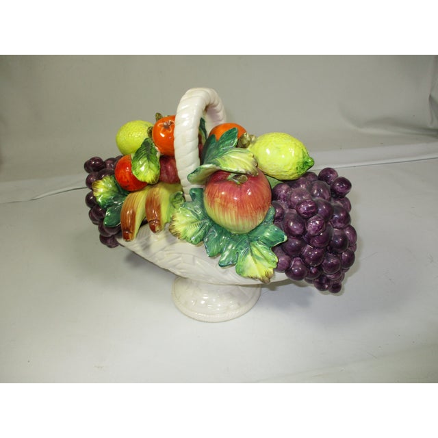 Mediterranean Vintage Capodimonte Ceramic Basket of Fruit For Sale - Image 3 of 8