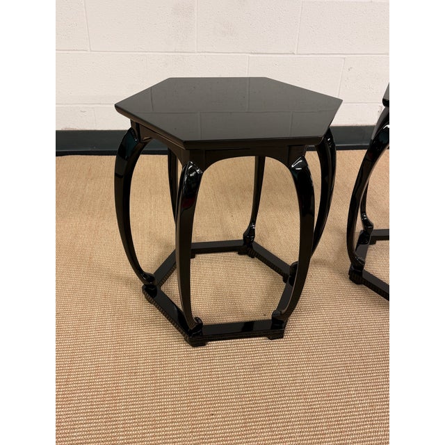 Black Michael Taylor Black Lacquer Side Tables From Baker Furniture For Sale - Image 8 of 8