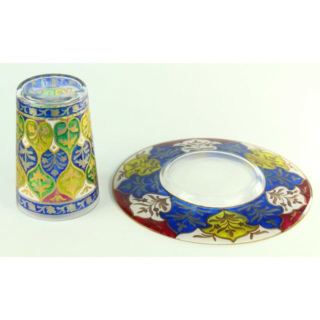 184287 Davis Collamore & Co. New York Enameled Glass Cup & Plate Set