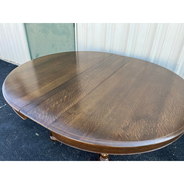 Antique Victorian Quartersawn Oak Barley Twist Extension Dining Table- Refinished For Sale - Image 11 of 12