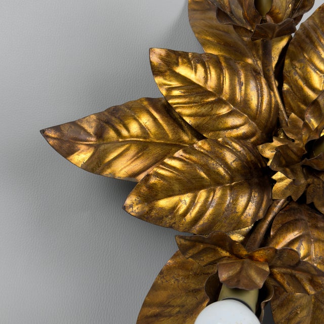 Vintage Wrought Iron Ceiling Lamp with Gold Leaves, 1970s For Sale - Image 7 of 11