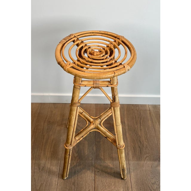 Set of 4 rattan stools. French. Circa 1970 For Sale - Image 6 of 12