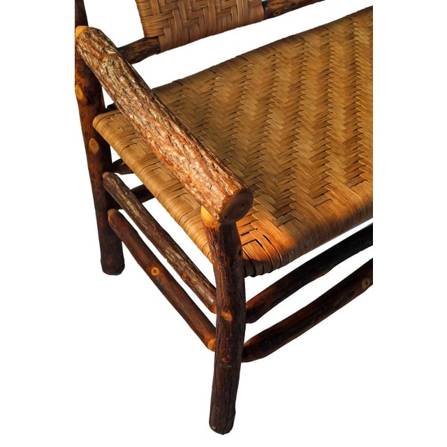 Hickory Bench With Woven Seat and Backrest For Sale - Image 4 of 9