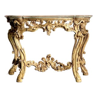 Vintage Rococo Hand Painted Gilt Console Table For Sale