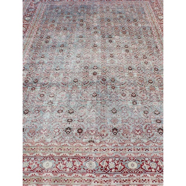 Light blue and red Persian Tabriz rug antique sub floral and geometric design. Keivan Woven Arts / rug ema-7538, country...