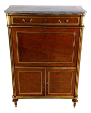 Louis XVI Chest of Drawers with Secretary in Mahogany and Brass