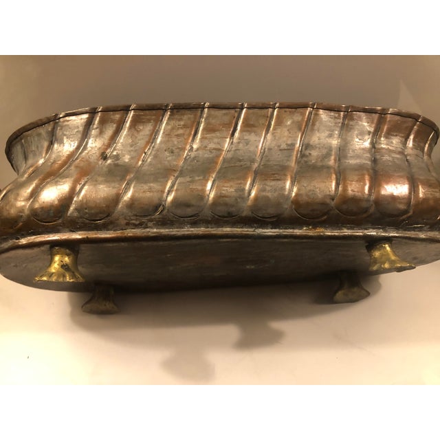 Metal 1960s Oblong Copper Planter With Brass Claw Feet For Sale - Image 7 of 11