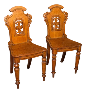 Pair of Antique Hall Chairs, Scottish, Oak, Reception Seats, Regency, Circa 1830