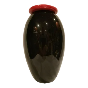 Vintage Italian Glass Vase Handblown Applied Red Rim Attributed to Tony Zuccheri Signed VeArt Venezia