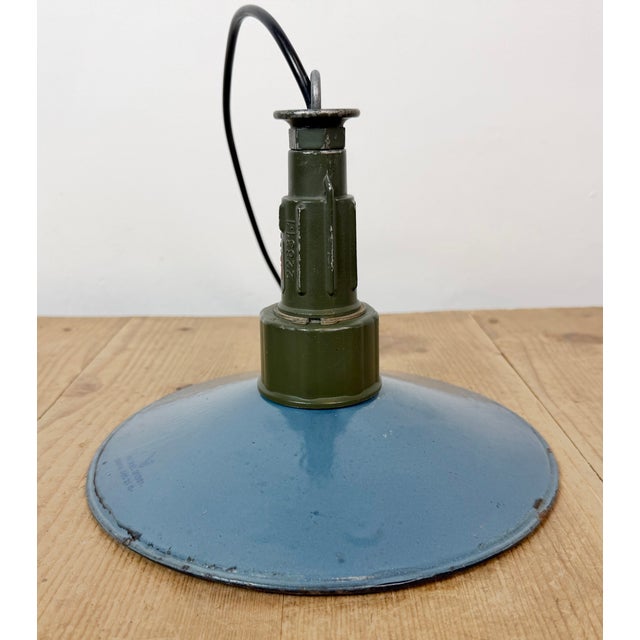 Industrial Blue Enamel Military Pendant Lamp with Cast Aluminium Top, 1960s For Sale - Image 17 of 18