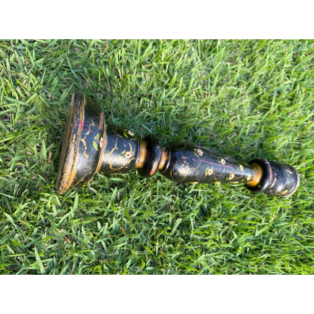Vintage Hand-Painted Floral Folk Art Candlestick Sculpture For Sale - Image 11 of 12
