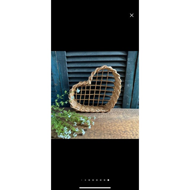 Tan Natural Bohemian Handmade Rattan Heart Shaped Basket, Wall Decor For Sale - Image 8 of 12