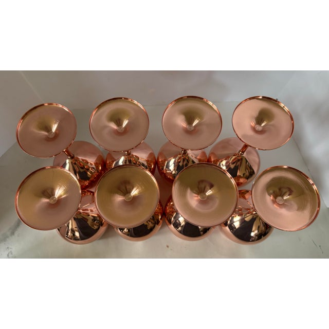 Hollywood Regency Vintage Copper Stemmed Goblets, Set of 7 | Rose Gold Metallic Wine Glasses | Hollywood Regency Barware For Sale - Image 3 of 7