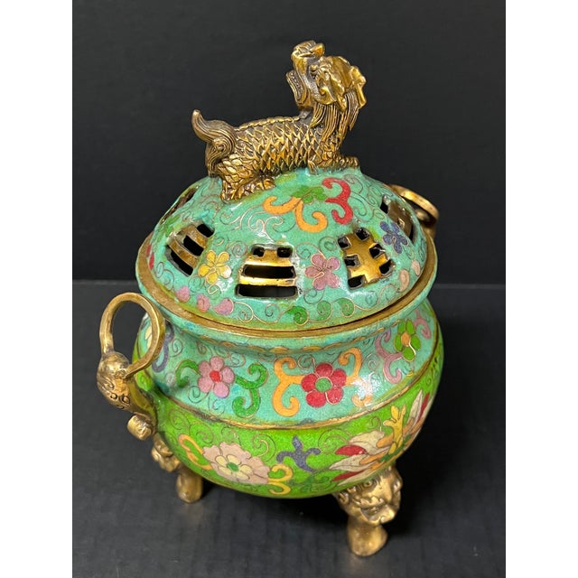 Late 20th Century Late 20th Century Chinese Art Bronze and Cloisonne Enamel Incense Burner For Sale - Image 5 of 10