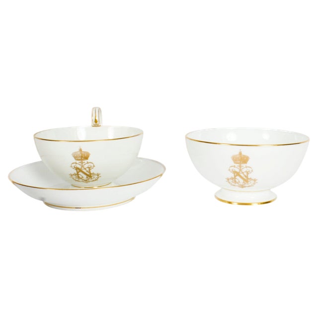 19th Century Emperor Napoleon III Sevres Porcelain Cup Saucer & Sugar Bowl, Set of 3 For Sale