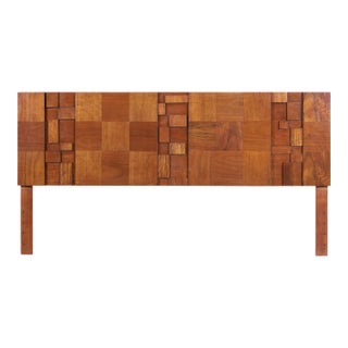 Vintage Brutalist “Staccato” Walnut King-Size Headboard by Lane For Sale