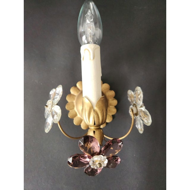 Gilt Floral Wall Lamps with Murano Glass Flowers, Italy, 1960s, Set of 2 For Sale - Image 17 of 18