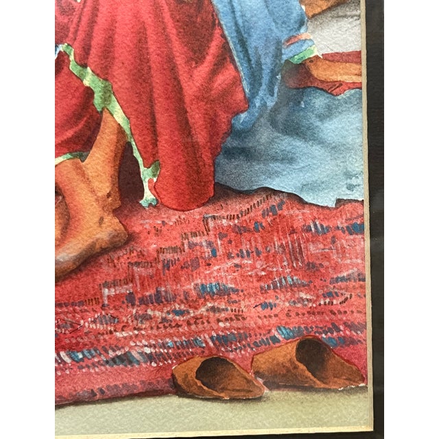 1960s An Iranian Watercolor on Paper Painting Depicting of Persians Playing Backgammon Game For Sale - Image 5 of 6