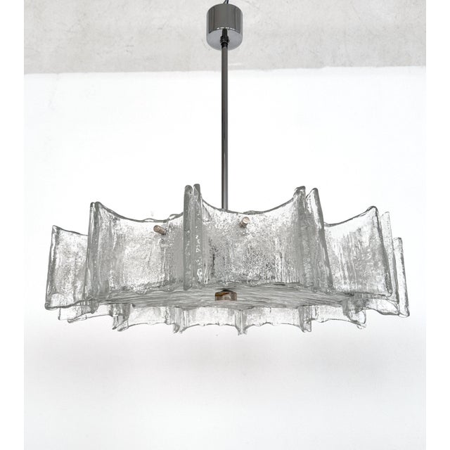 Big size ice glass chandelier made in Germany by Kaiser Leuchten. The chandelier is in very good vintage and working...