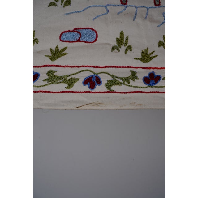 Uzbek Suzani Animal Tablecloth - Silk Cotton Blend Horse Runner 1'6'' X 6'1'' For Sale - Image 9 of 12