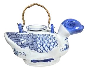 Blue and White Chinoiserie Duck Teapot Pot