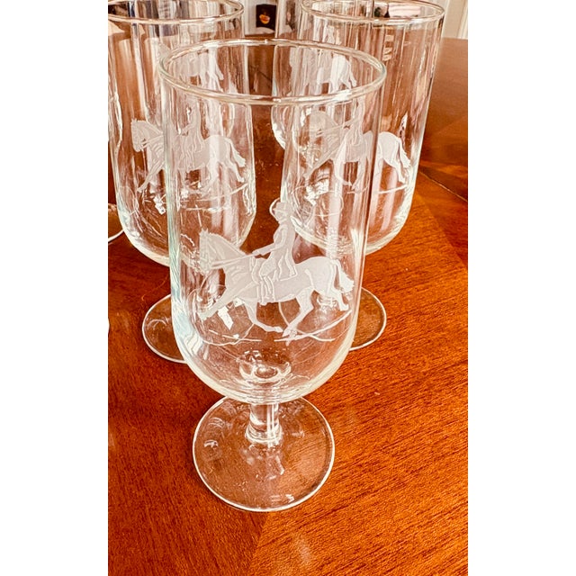 Mid 20th Century Vintage French Equestrian Horse & Rider Stemmed Glasses, Set of 8 For Sale - Image 5 of 8