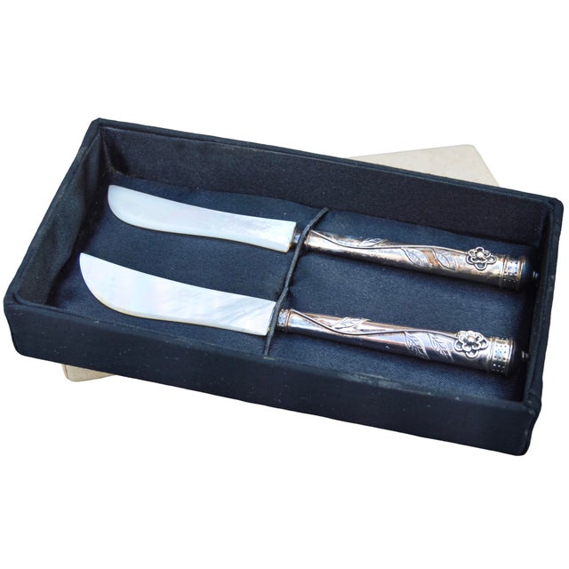 Early 20th Century Handmade Sterling-Silver & Mother-of-Pearl Caviar Knives- Set of 2 For Sale - Image 4 of 10