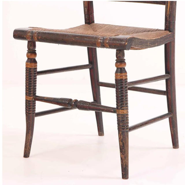American Set of Ten Hitchcock Ebonized Ladderback Dining Chairs With Rush Seats, 19th Century For Sale - Image 3 of 7