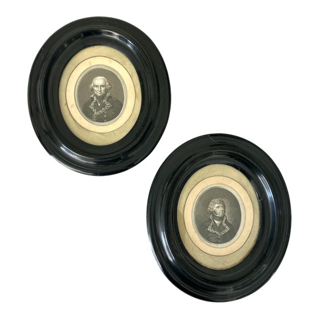 Early 19th Century Portrait Engravings of French Napoleonic Military Officers in Ebonized Frames - A Pair For Sale