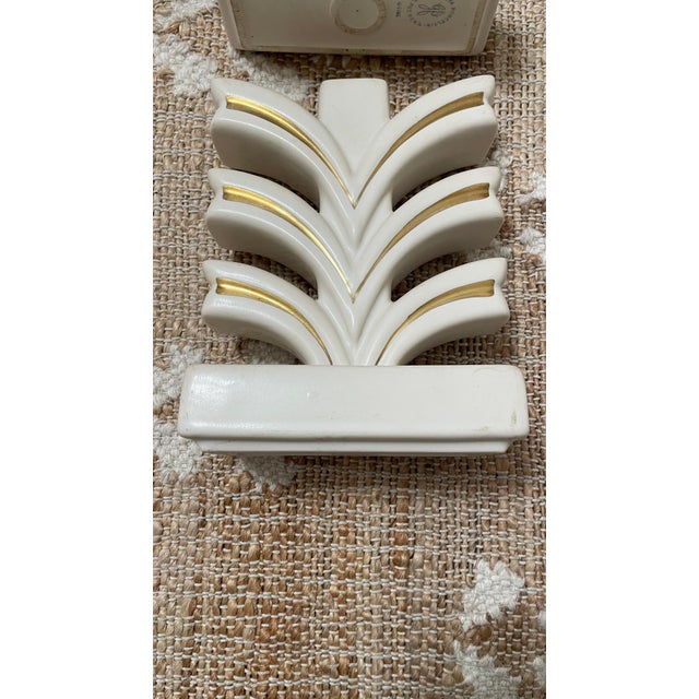 Pair of Vintage Cream Geneva Porcelain-Art Deco Pottery-MCM Candle HOLDERs For Sale - Image 4 of 12