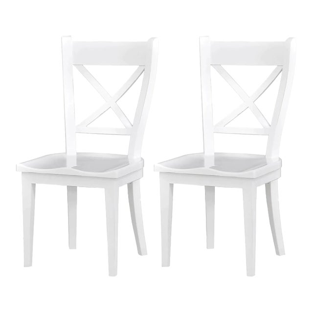 French Provincial Style White Painted Dining Chairs- Set of 2 For Sale