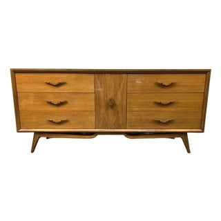Unique Mid-Century Modern Lowboy Dresser W/ Sculpted Pulls For Sale