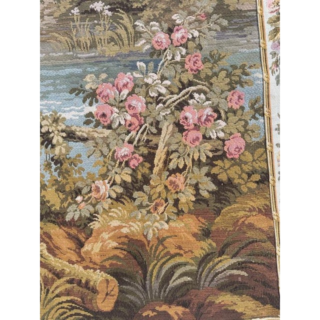 Large Vintage French Aubusson Jacquard Tapestry Pastoral Loves, 1960s For Sale - Image 13 of 18