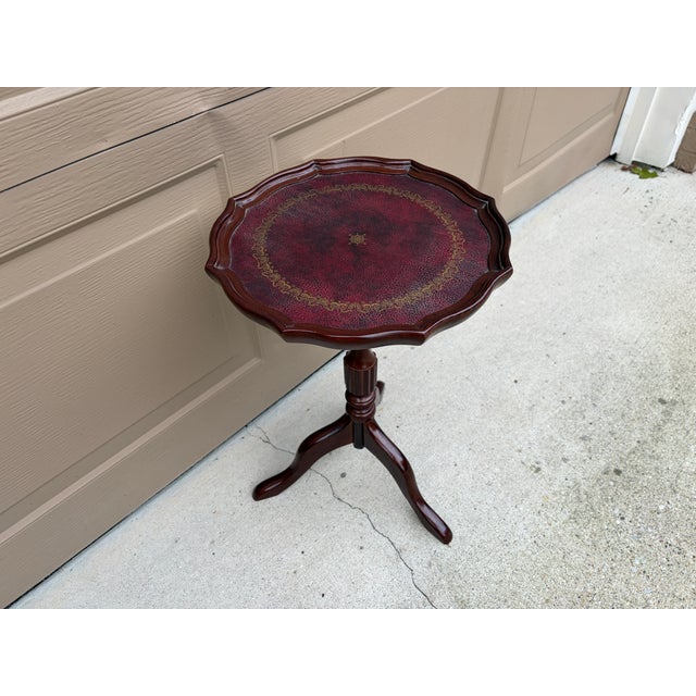 Vintage Georgian Embossed Red Leather Top Mahogany Side Table For Sale In South Bend - Image 6 of 10