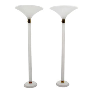 Pair of Sandblasted Lucite Torchere by Karl Springer For Sale