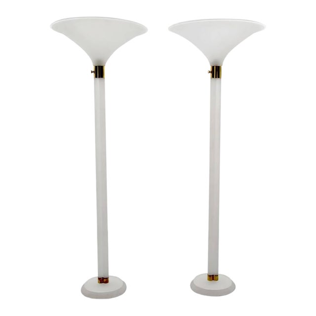 Pair of Sandblasted Lucite Torchere by Karl Springer For Sale