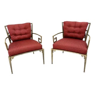 Mastercraft Mid Century Greek Key Lounge Chairs Pair For Sale
