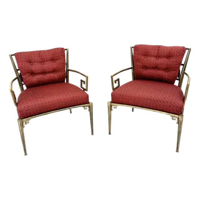 Mastercraft Mid Century Greek Key Lounge Chairs Pair For Sale