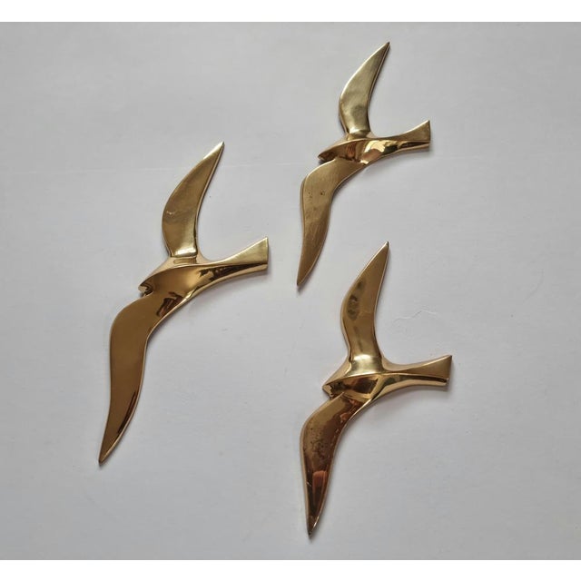 Gold Brass Wall Decor Sculptures of Seagulls, Austria, 1963, Set of 3 For Sale - Image 8 of 16