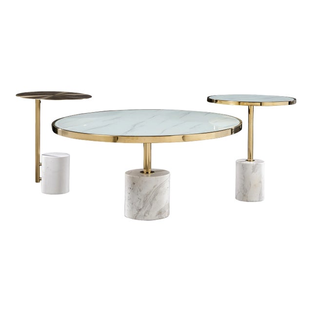Kaia Marble Base Coffee Table Set, Set of 3 | Chairish