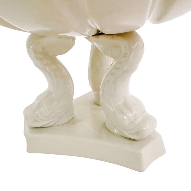 Mid 20th Century Italian Whiteware Shell & Dolphin Pedestal Centerpiece Bowl For Sale - Image 9 of 10