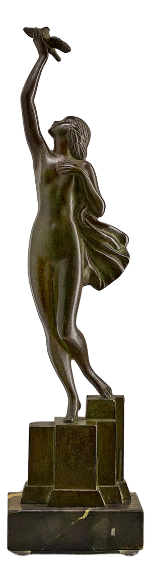 Pierre Le Faguays, Nude Woman with a Dove, 1930, Bronze & Marble