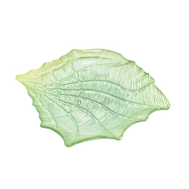 1970s 15-Inch Vintage Celery Green Shell Glass Bowl For Sale - Image 5 of 10