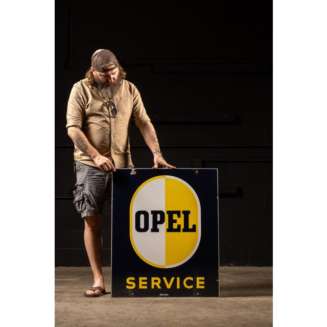 c. 1950s-1960s; Walker & Co. - Detroit, MI Double-sided porcelain sign for Opel-branded service stations. Opel is a German...